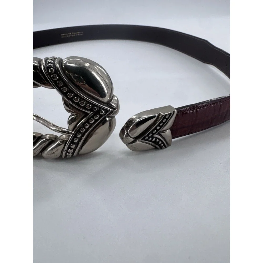VICENZA Sport Sterling Silver Buckle On Brown Alligator Print Calfskin Belt 34
